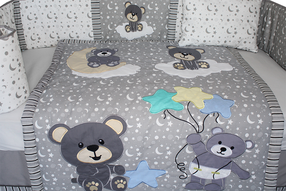 Cute Tatty Grey Teddy Cot bed Set And Matching Fleece Blanket 